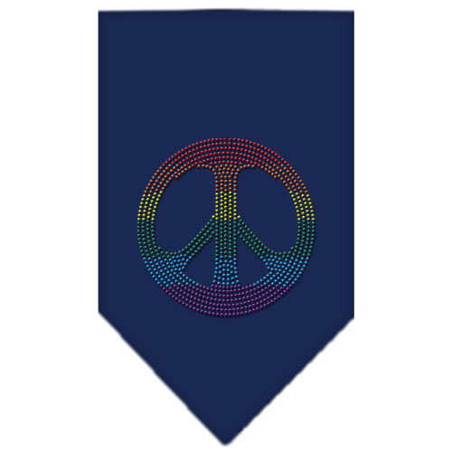 Rainbow Peace Sign Rhinestone Bandana Navy Blue Small